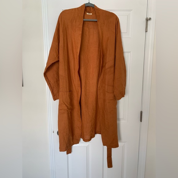 Bed Threads Rust 100% French Flax Linen Classic Robe - Picture 1 of 14